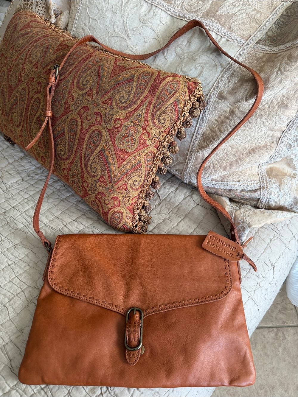 Genuine Leather Tan Crossbody Bag - Classic Casual